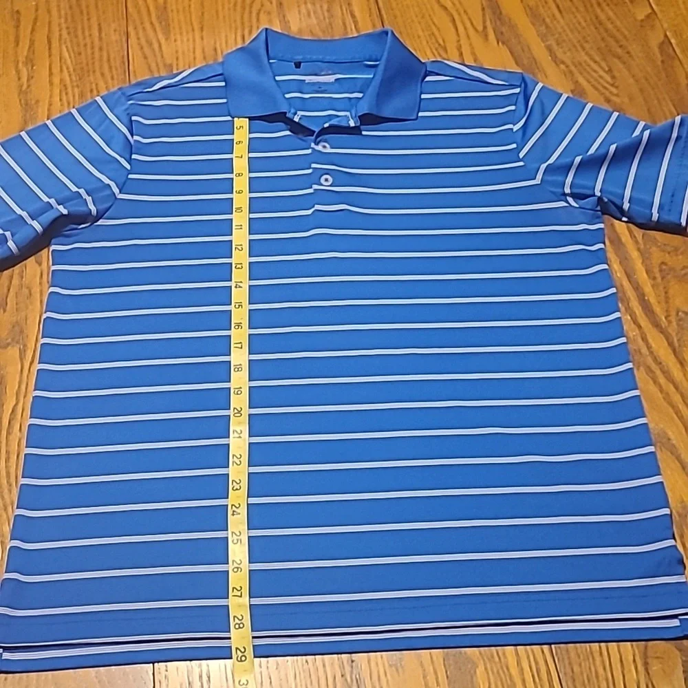 Adidas Blue Polo / Golf Shirt with White Stripes - Men's Medium
